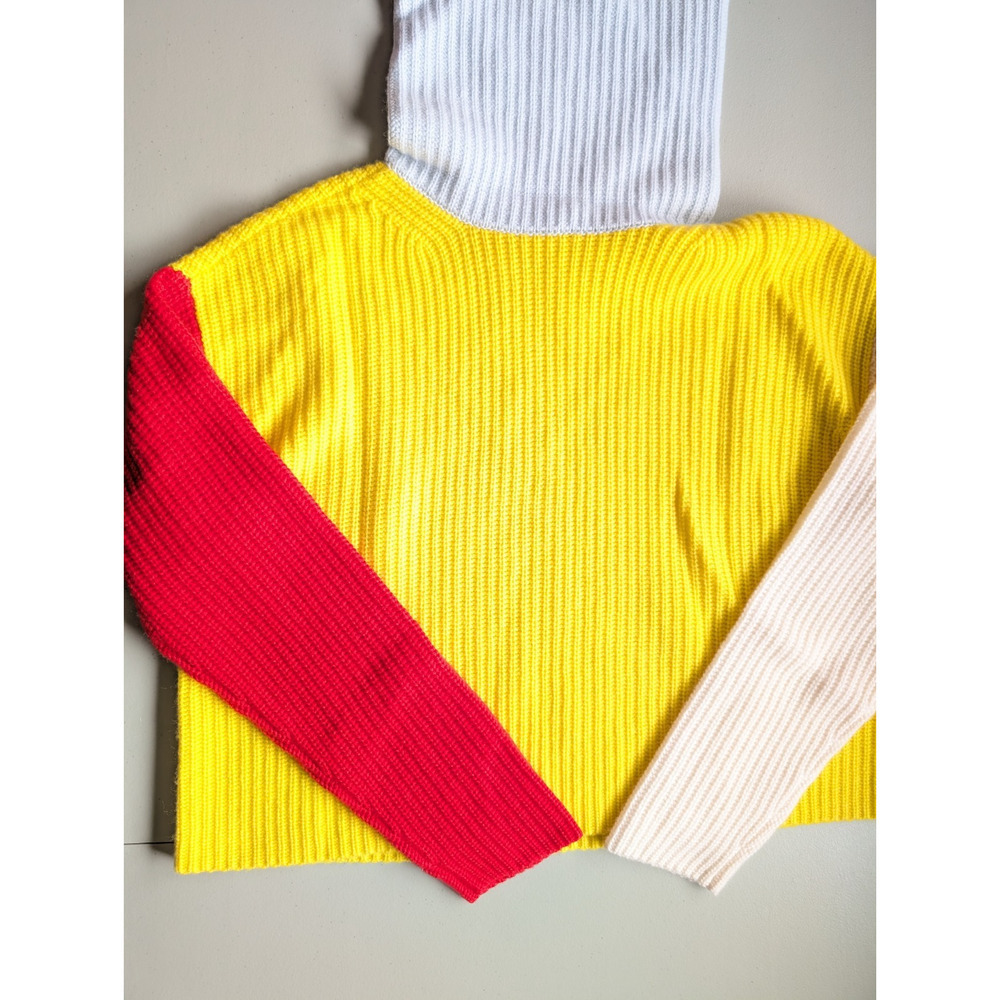 ALICE + OLIVIA Cashmere Blend Color-Blocked Turtleneck Sweater Sz S Yellow Red - Picture 5 of 10